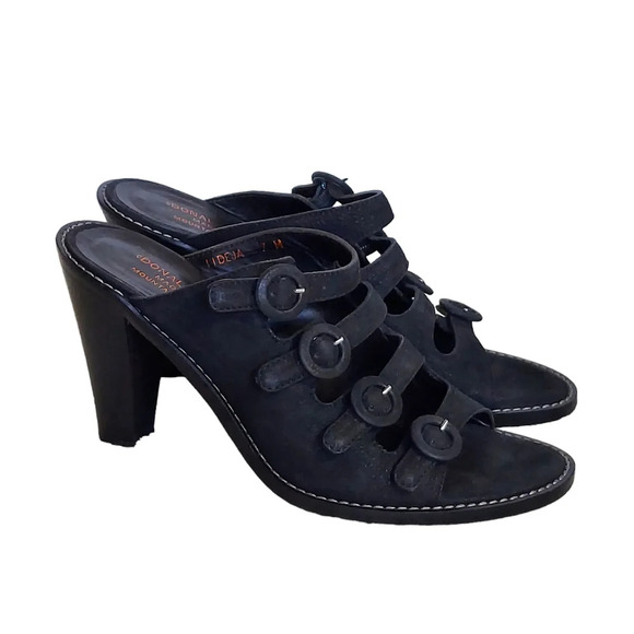 Donald J Pliner Black Suede Strappy Buckled Heeled Sandals‎ Mules - Picture 15 of 15